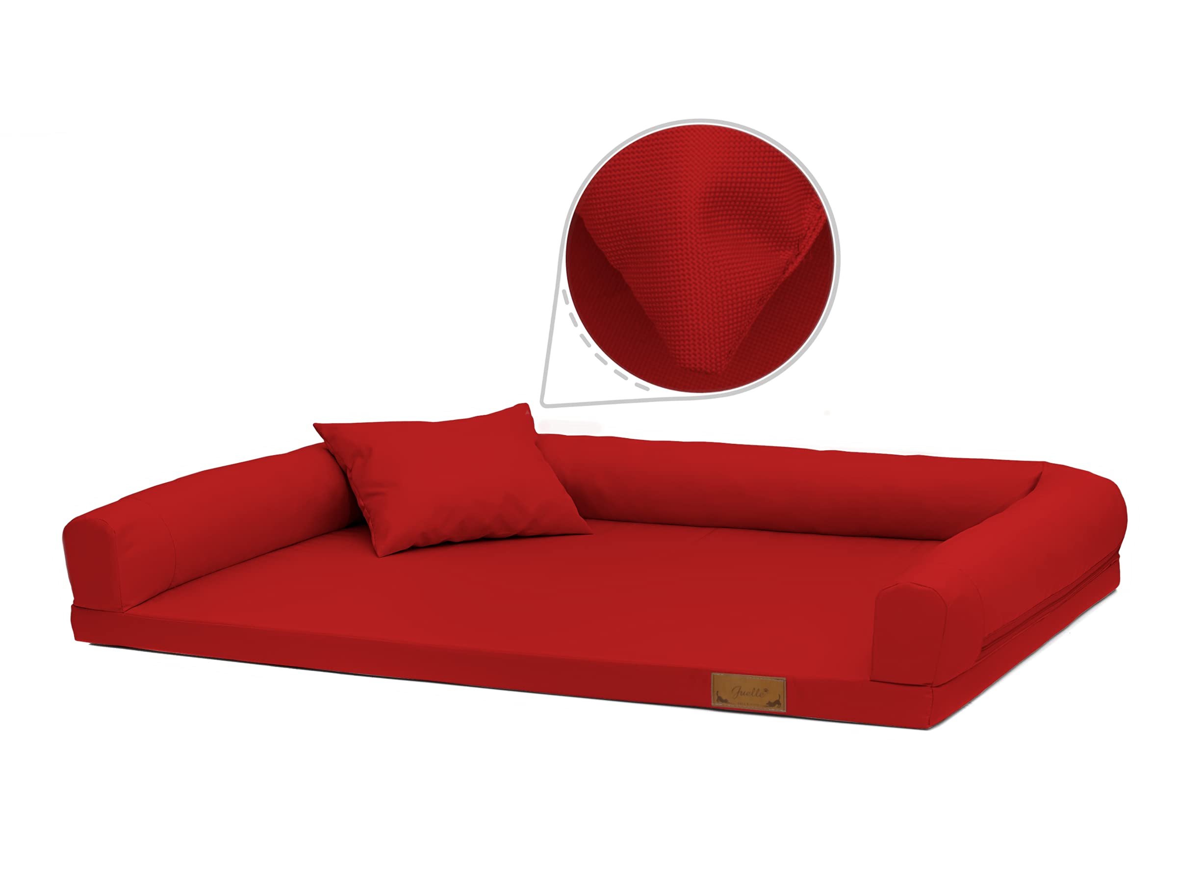 Juelle Cama Ortopédica para Perros Grandes, Colchón Ergonómico con Laterales para Perros Grandes, Funda Extraíble, Lavable a máquina, Lucky 2XL (Tamaño: XL - 130 x 95 cm, Rojo)