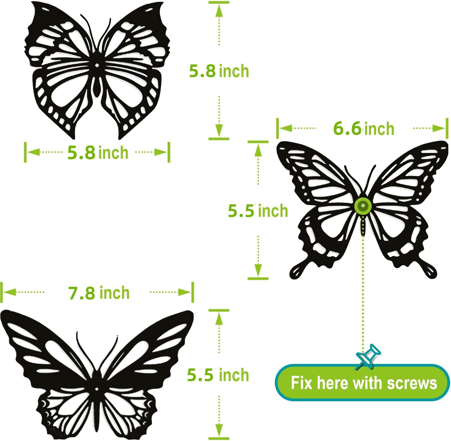 Lylence Metal Butterfly Wall Decor 3pcs Black Metal Butterfly Wall Decoration, Versatile Wall Decoration for Living Room, Bedroom and Bathroom - Large Size 3 (1Pack (3pcs))