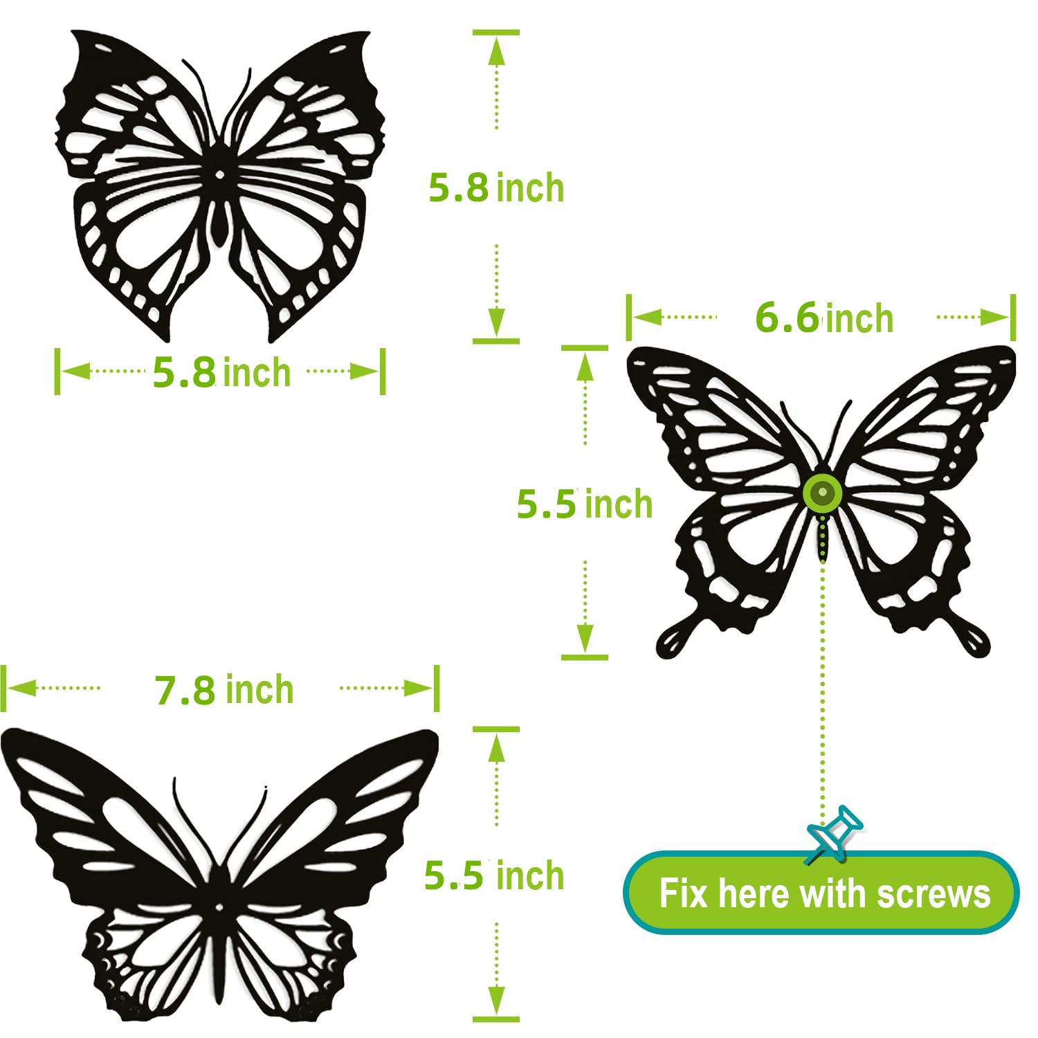 3 piezas de decoración de pared de mariposa de metal negro – Decoración versátil para exteriores e interiores para sala de estar, dormitorio y baño, tamaño grande 8