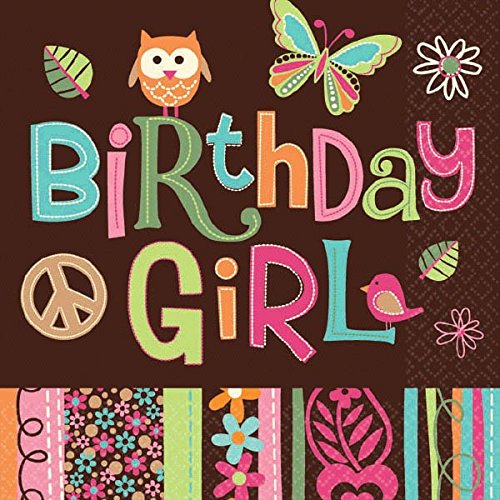 Amscan Hippie Chick Birthday Party Beverage Napkins Tableware (16 Pack), 5" x 5", Multicolor