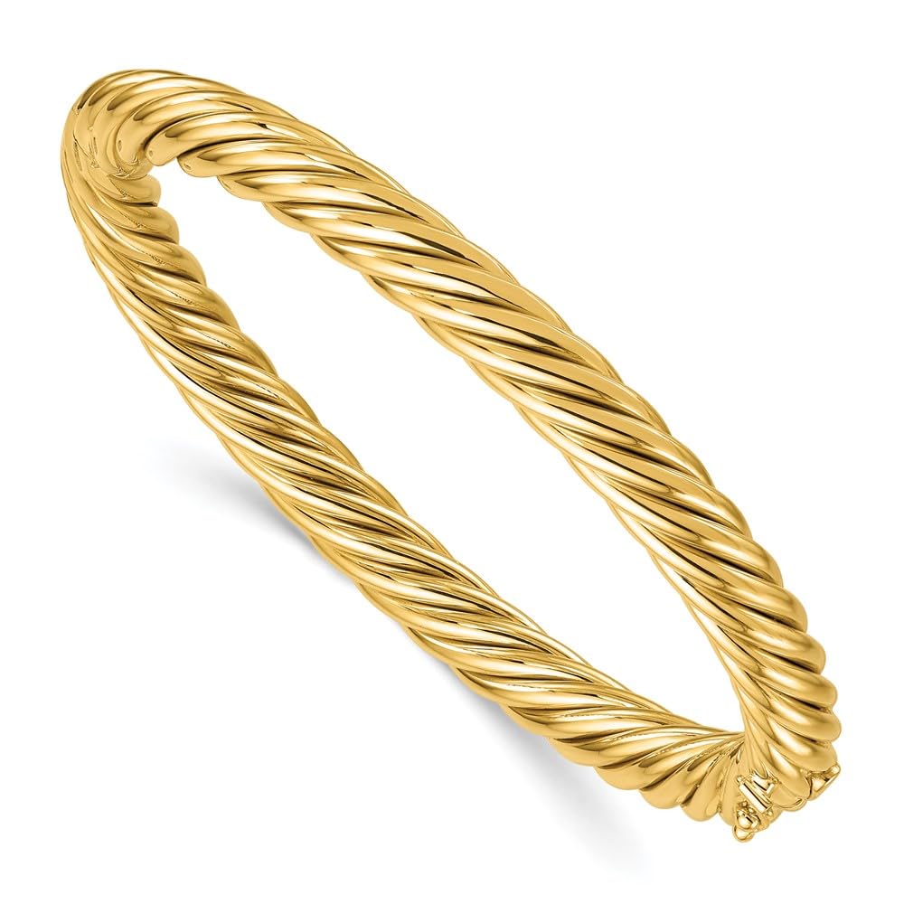 Unique 14k Yellow Gold 6 7mm Oval Spiral Swirl Hinged Bangle Bracelet - Artistic Design
