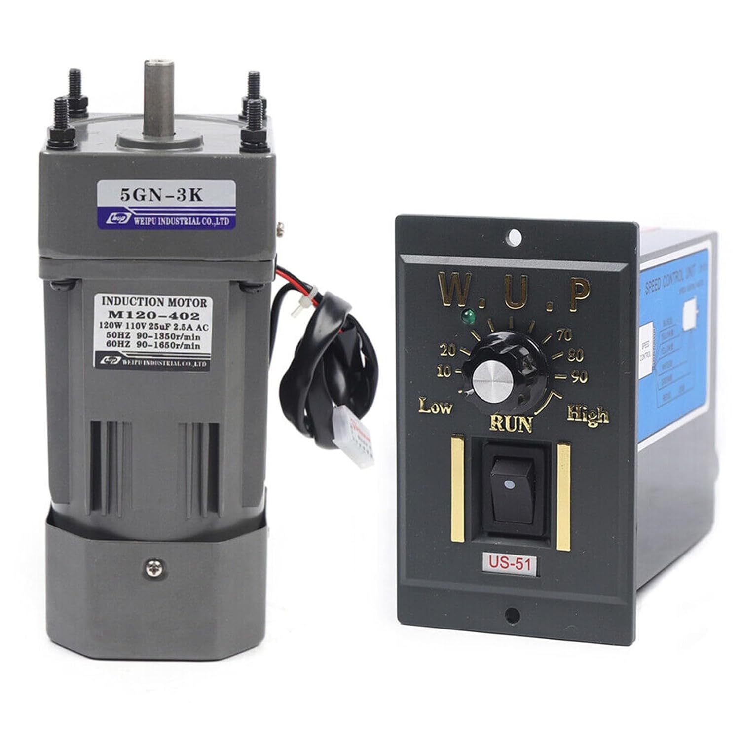 AC Gear Motor Reducer, 110V 120W 3K Electric Single-Phase Gear Motor Reversible Motor with Variable Speed Adjustable Controller Governor Geared Motor 450 RPM