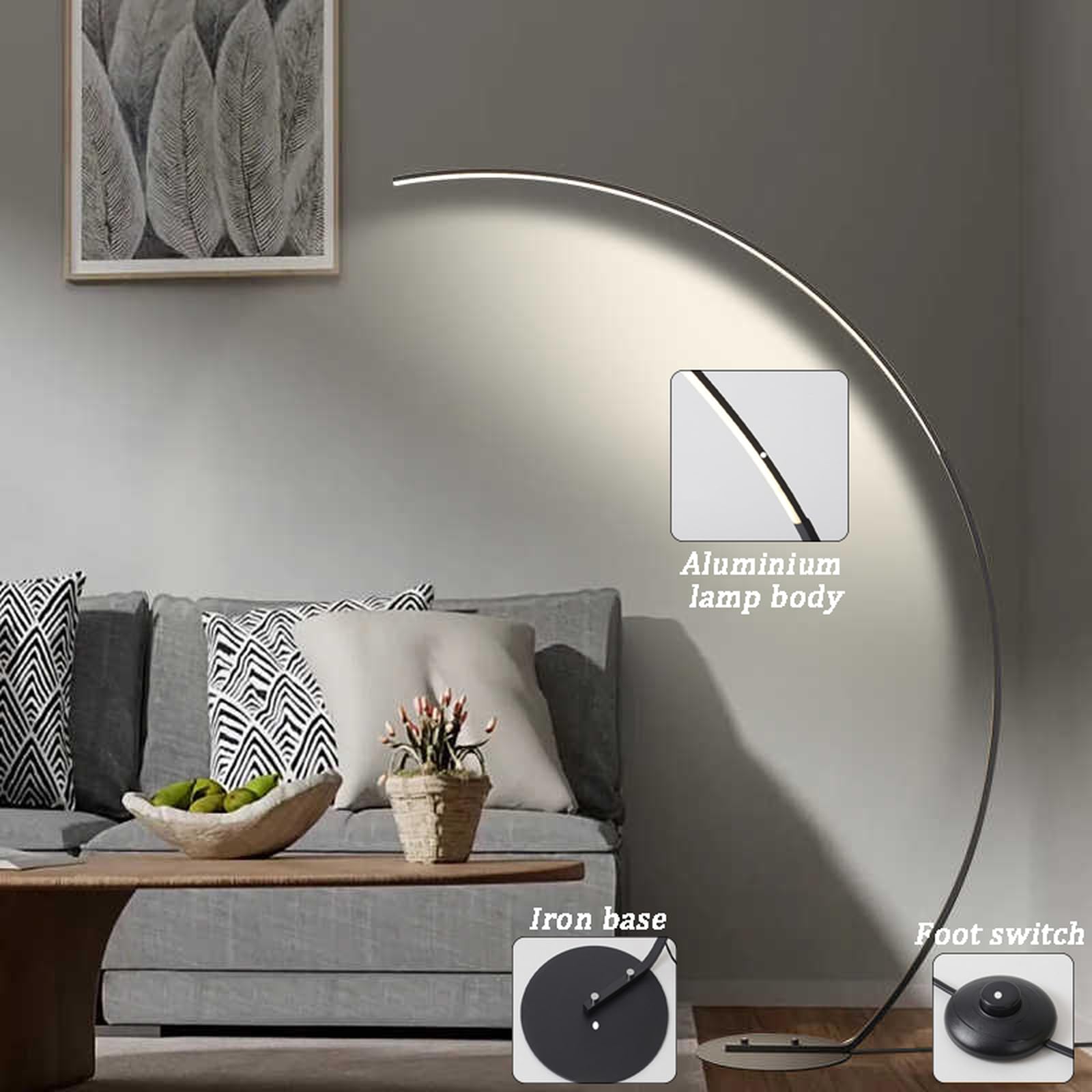 Lampada da terra a LED dimmerabile, lampada da terra ad arco, lampada da terra ad arco per lettura con telecomando, lampada alta moderna, lampada per illuminazione ambientale per soggiorno, ufficio, c