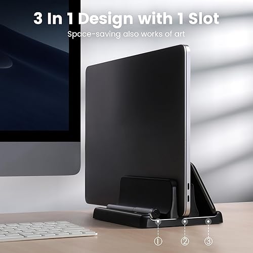 Miniatura 2 de Soporte vertical 3 en 1 para laptop, base ajustable de plástico ABS para computadora de escritorio, soporte vertical para laptop, ahorro de espacio