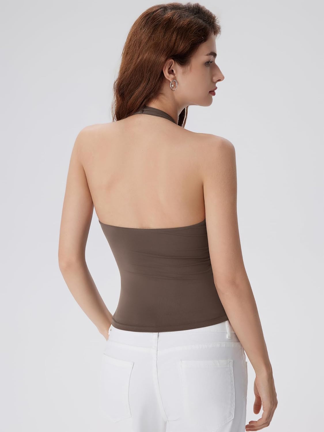 SUUKSESS Women Halter Backless Tank Tops with Built in Bra Double Lined V Neck Y2k Going Out Tops - Image 2