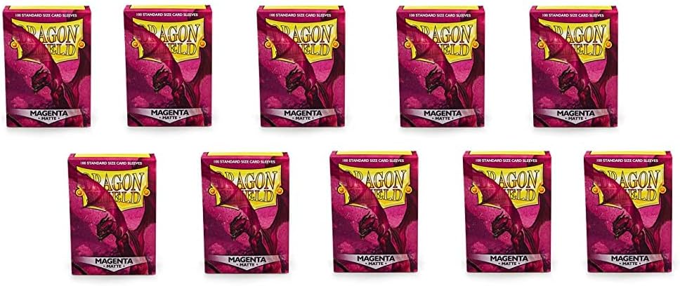 10 Packs Dragon Shield Matte Magenta Standard Size 100 ct Card Sleeves Display Case
