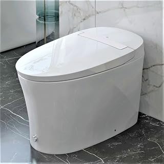R&T Tankless Smart Toilet Touchless Auto Flush 1.28-GPF Battery-Operated One-Piece HET Intelligent Toilet for Bathroom