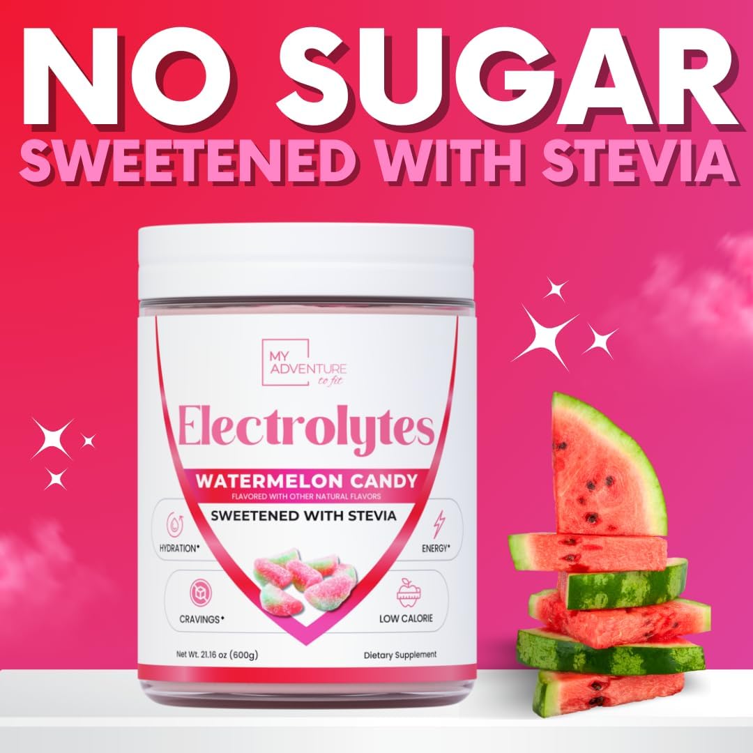 Zero Sugar - Watermelon Candy Electrolytes Powder - Refreshing Hydration - Caffeine Free Energy with All Natural Ingredients - Vegan, Keto and Paleo - Sugar Free Electrolytes Drink Mix - 120 Servings
