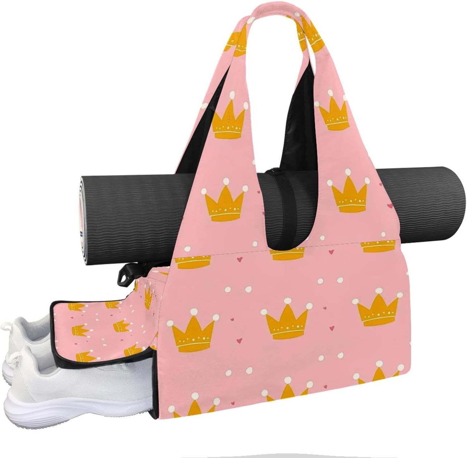 Yoga Mat Bag, Gym Workout Bag with Shoe Compartment, Crowns Pilates Bag for Women, Quick Access Storage Yoga Tote Bag for Sports Travel Office