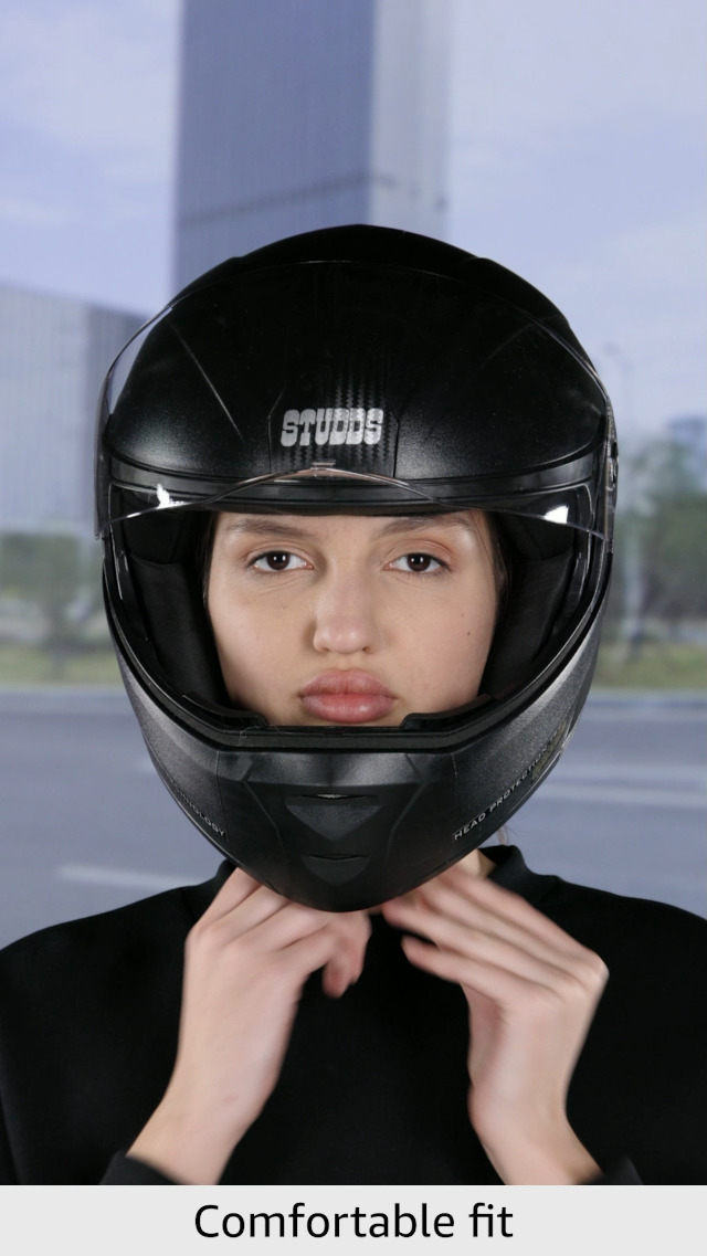 Studds Ninja Elite With Carbon Strip With Clear Visor Full Face Helmet -Black (L), motorcycling Car & Motorbike