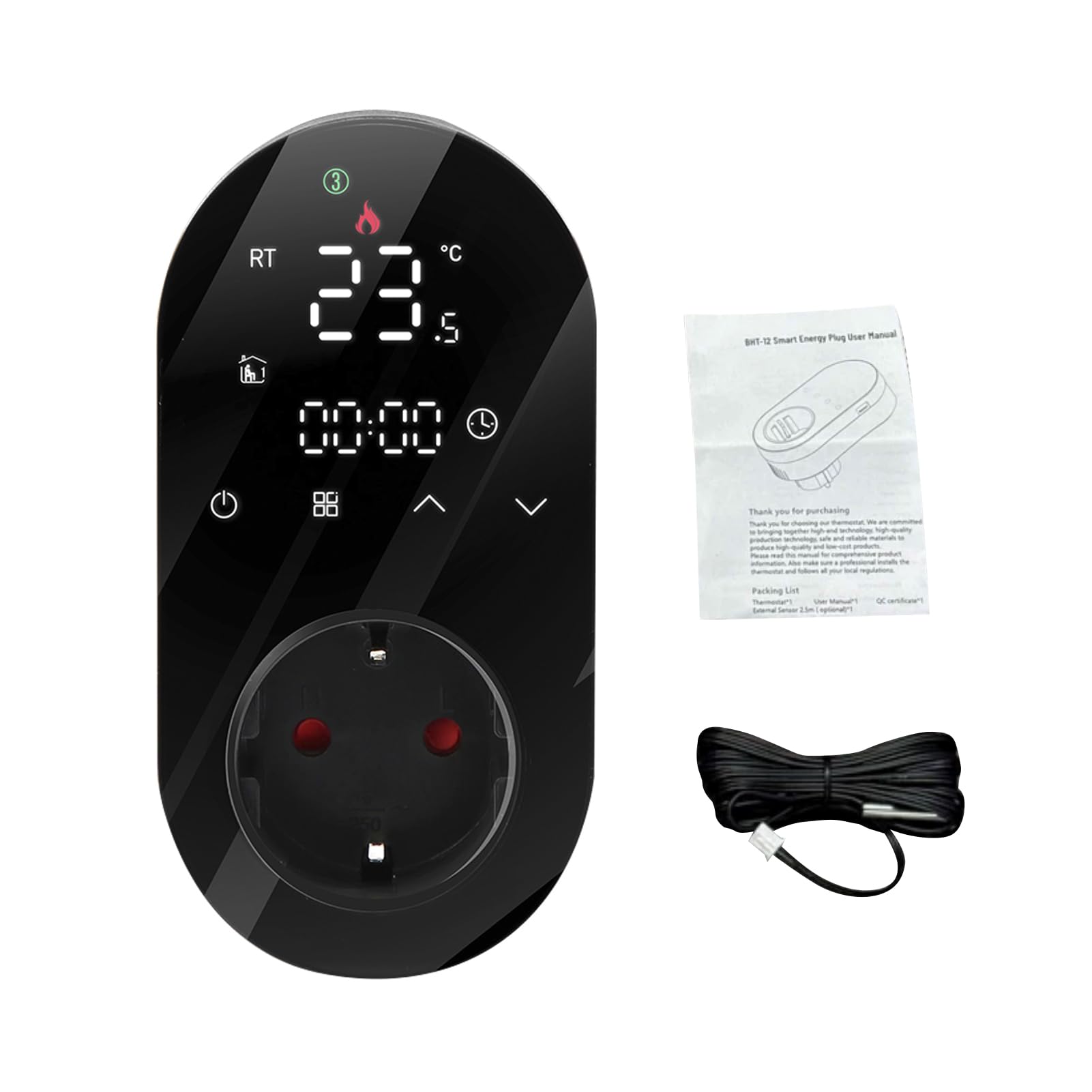 Matybobe Prise WiFi Intelligente Thermostat Affichage de L'heure/de la Température Mode D'économie D'énergie Programmable Hebdomadaire APP TéléCommande Commande Vocale Équipement (Noire)