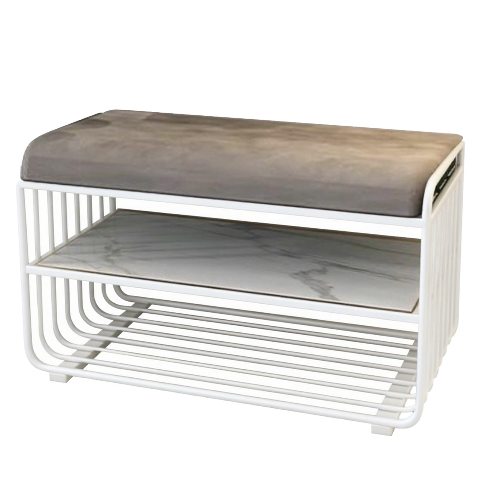 LWJSOCP Compact 2Tier Shoe Bench with Cushion & ShelfMultiPurpose Entryway Shoe RackIron e for Hallway Living Room Bedroom (Gray 23.62in/60cm)