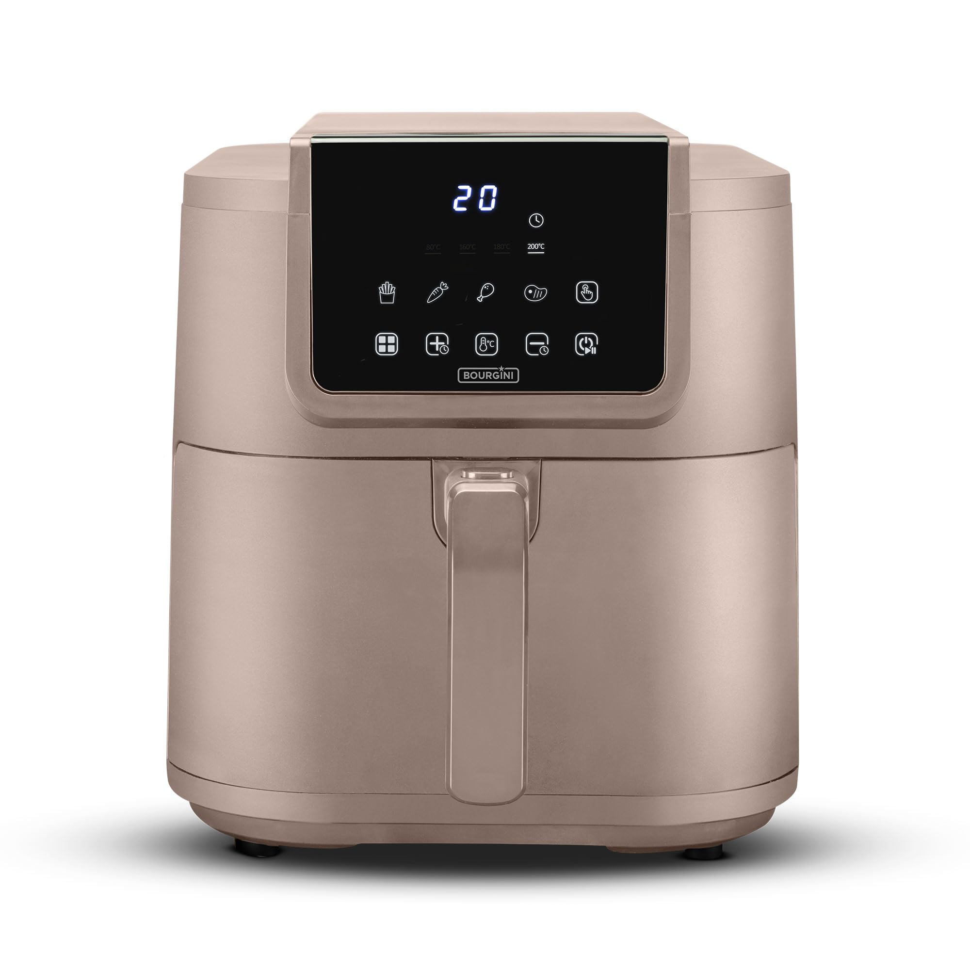 BOURGINI Air Fryer with Ceramic Coating Pro, Chemical Free (PFAS, C6, PFHxA, PTFE, PFOA and BPA), 35% more compact format, for a toxic-free home. (8 Liters - Beige)