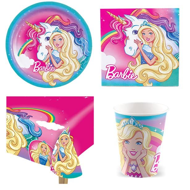 Partystoreonline - Juego de vajilla Barbie para 16 invitados, incluye 16 platos Barbie, 16 tazas, 16...