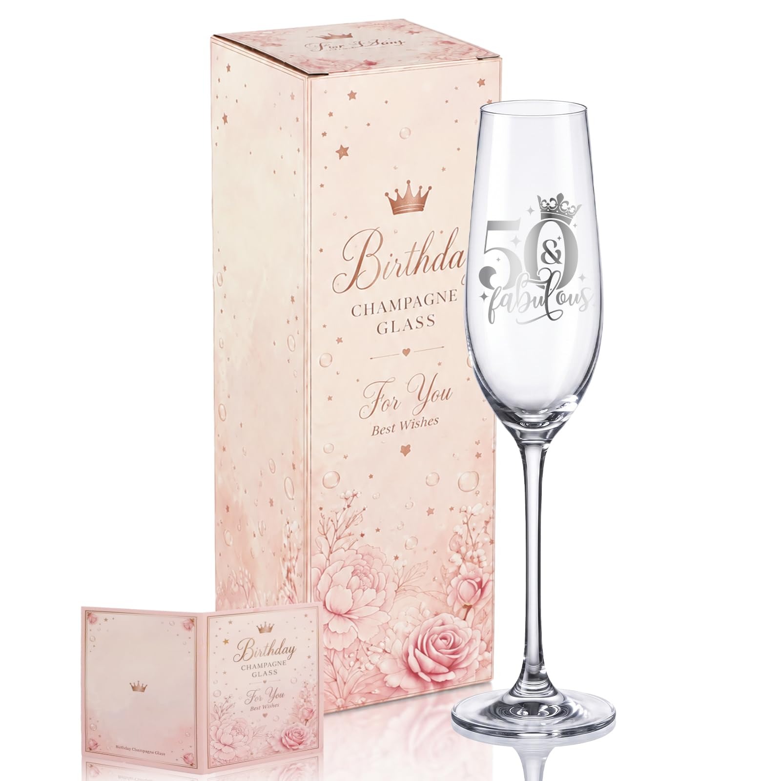 Bliceon 50th Birthday Gifts for Women, 50th Birthday Champagne Flute with Gift Box, Personalised 50 Glass for Woman, Friend, Mother, Wife, Prosecco, Sparkling Wine, 200ml
