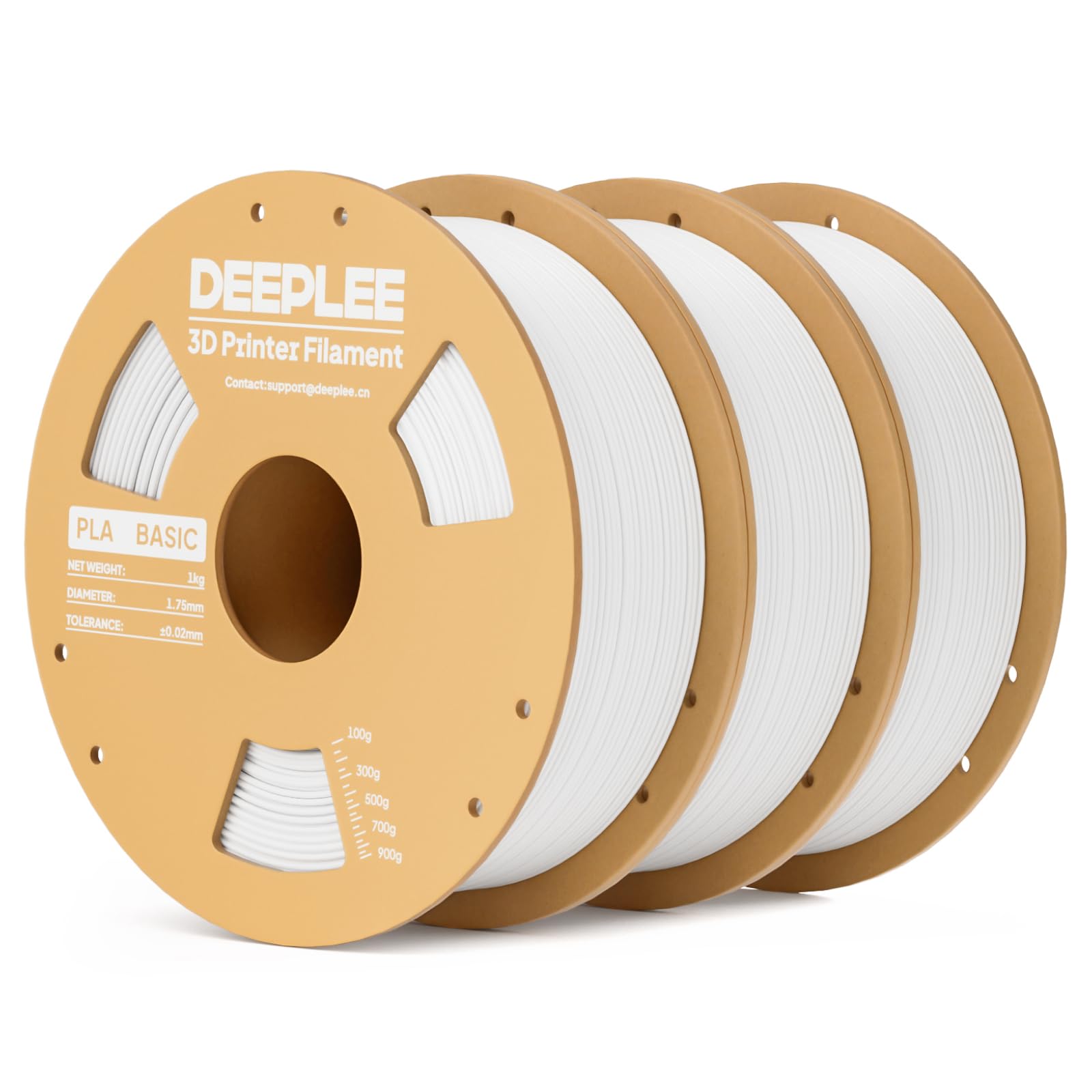 DEEPLEE PLA Basic Filamento 1.75mm, Precisione ±0.02mm, Avvolto Perfettamente Antiostruzione, per la Maggior Parte delle Stampanti FDM, Bianco 3KG
