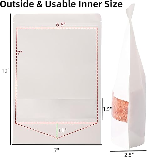 Miniatura 3 de Tecbeauty 100 bolsas de papel kraft para golosinas, bolsas blancas con cierre hermético de pie, bolsas resellables con ventana para almacenamiento