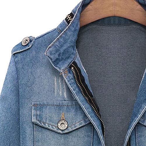 ZOMUSAR Women's Denim Jacket Casual Slim Fit Long Sleeve Loose Trucker Coat Outerwear Jeans Outercoat Windbreaker with Pockets (XXL, Blue)