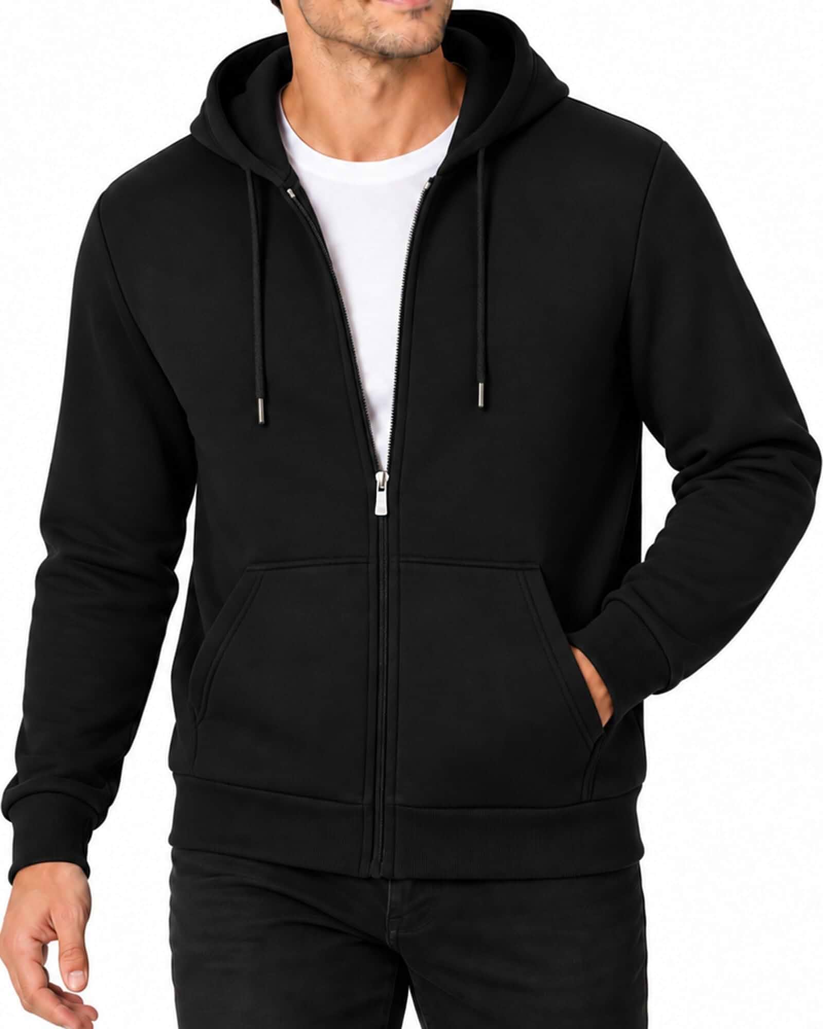 Men's Zip Up Hoodie Fleece Full Zip Hooded Sweatshirt Soft Warm Fabric,Hooded Jacket, Full-Zip, Adjustable Drawstring Hood, Ribbed Cuffs Hem, Casual Fall Winter Layer