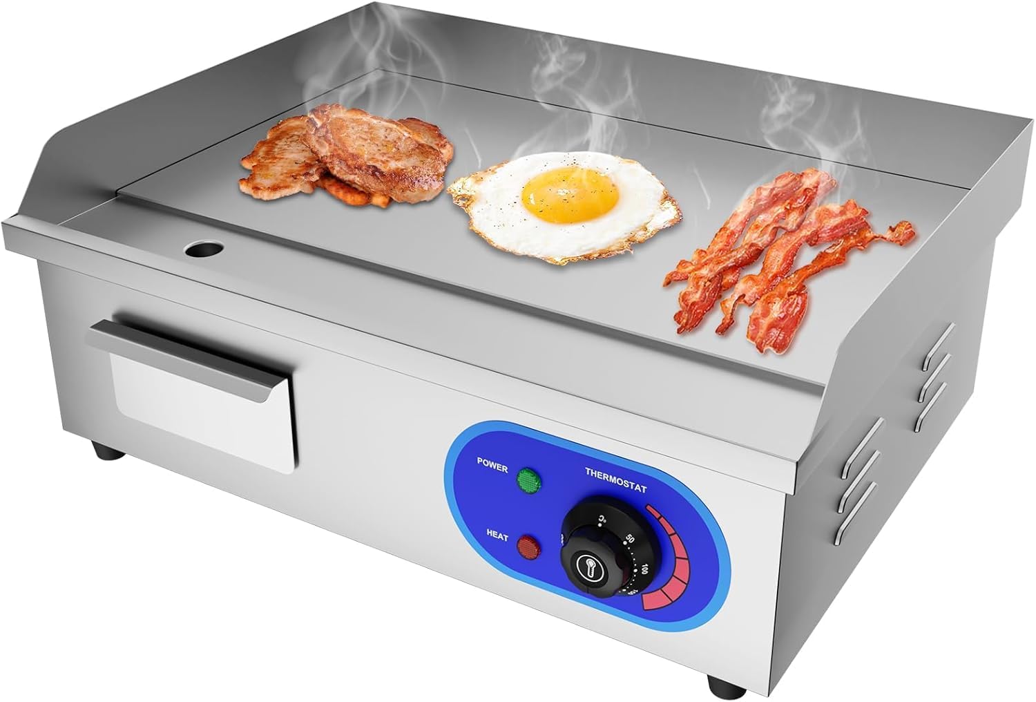 TAIMIKO Electric Griddle Flat Hotplate Commercial Countertop BBQ Grill Stainless Steel Nonstick Barbecue,8mm Cooking surface thick 220-240V (22 inch)