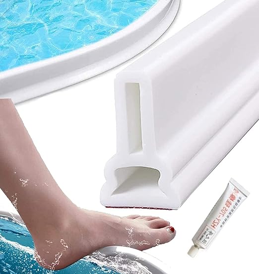 Litenyx 1 Meter Water Stopper for Bathroom Kitchen Slab Corner Threshold Water Dam Barrier Silicone Strip for Shower Floor Tiles Water Stopper Tapes for Doors with Glue(White)