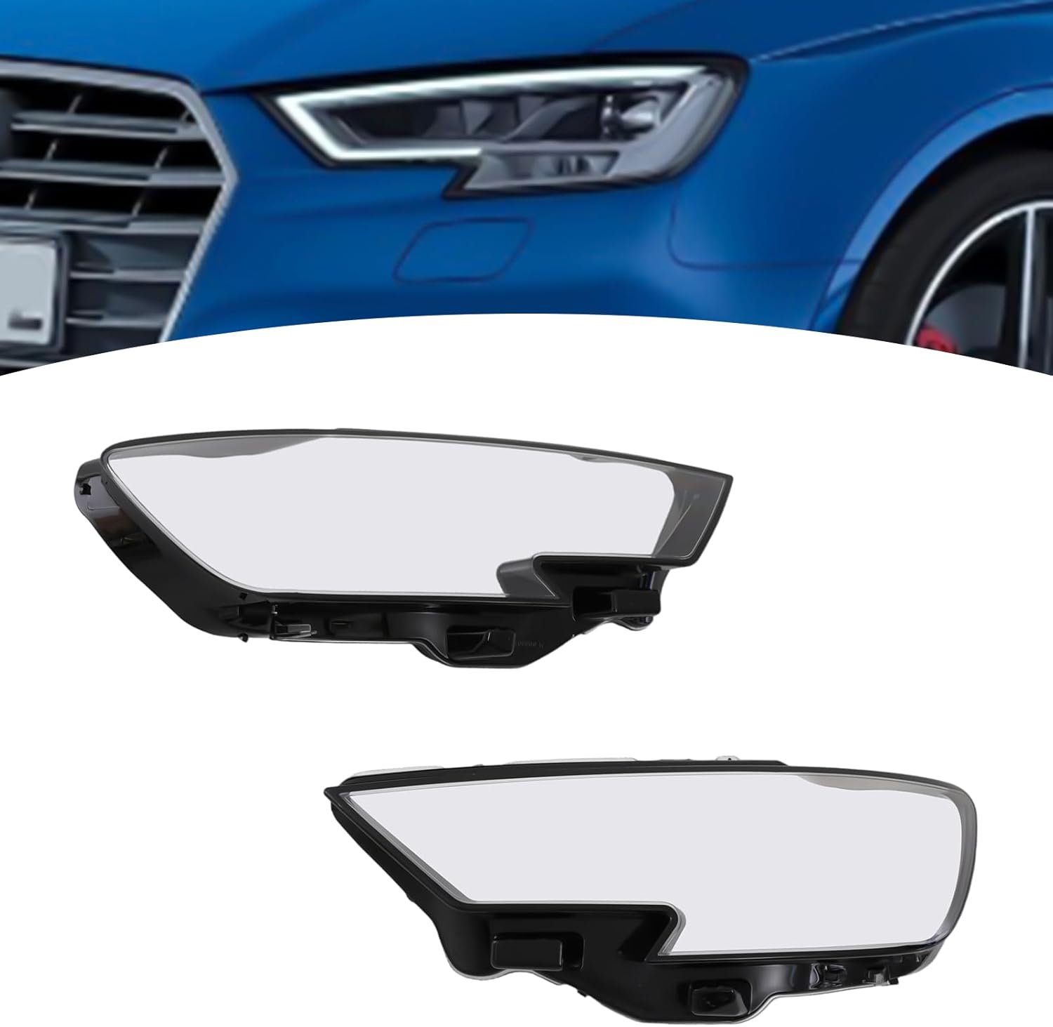 1 Pair Headlight Covers for 2017 2018 2019 Audi A3 S3, Direct Fit Left and Right Front Headlamp Lens Cover Set