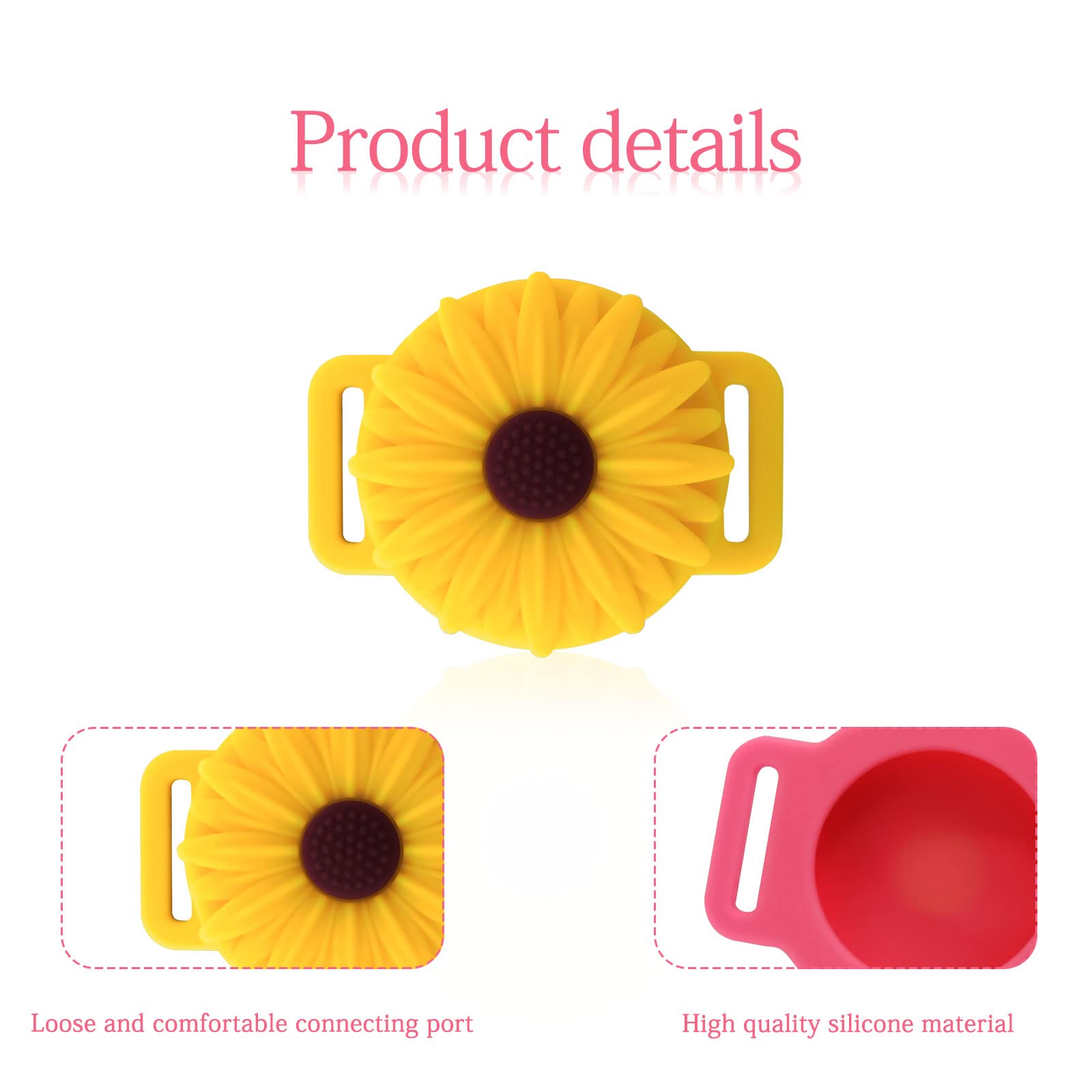 FuninCrea Sunflower Pet Apple AirTag Case for Collar Durable Silicone Anti-Lost AirTag Holder for Dogs and Cats (Yellow+Pink) - Image 3