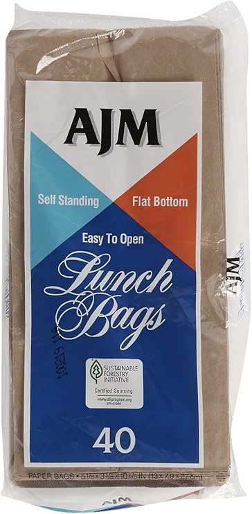 AJM Brown Paper Lunch Bags 40 Count