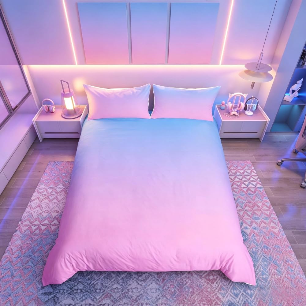 Housse de couette enfant anti-transpiration parure de lit arc-en-ciel bleu rose ombré Homemissing