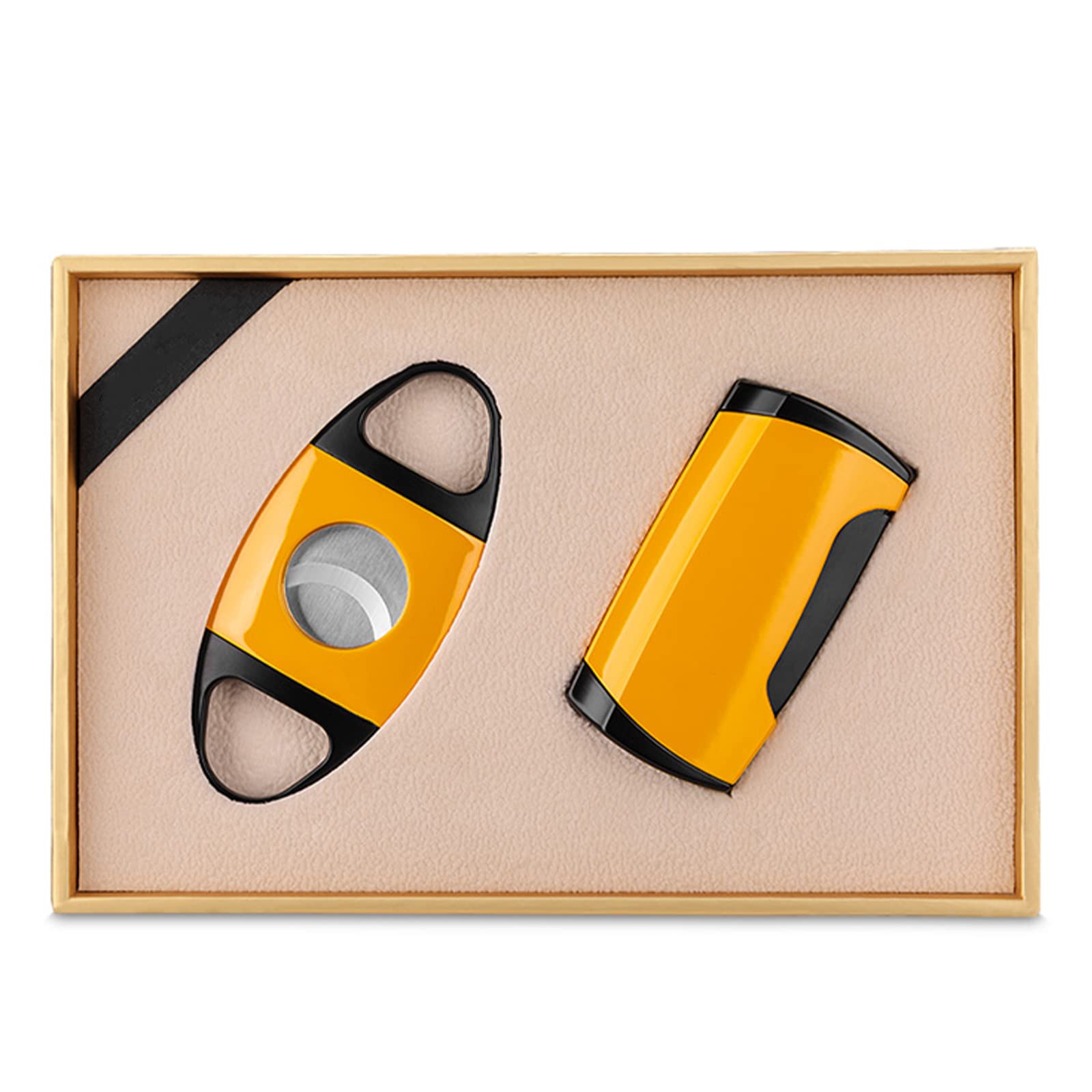 Ensemble Coupe-Cigare et Briquet Portable Double Jet Flame Butane Briquet Rechargeable Coupe-Vent Briquet Cadeaux pour Hommes (Vendu sans Gaz)
