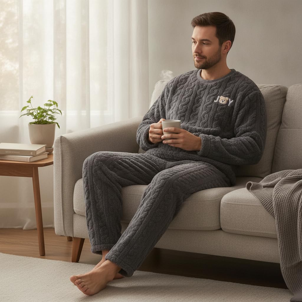 Pigiama Maschile in Poliestere con Morbidezza Extra per Calore Avvolgente Relax Notturno Vestibilità Pratica per Casa Stagione Autunnale Inverno, #801, Grigio, M