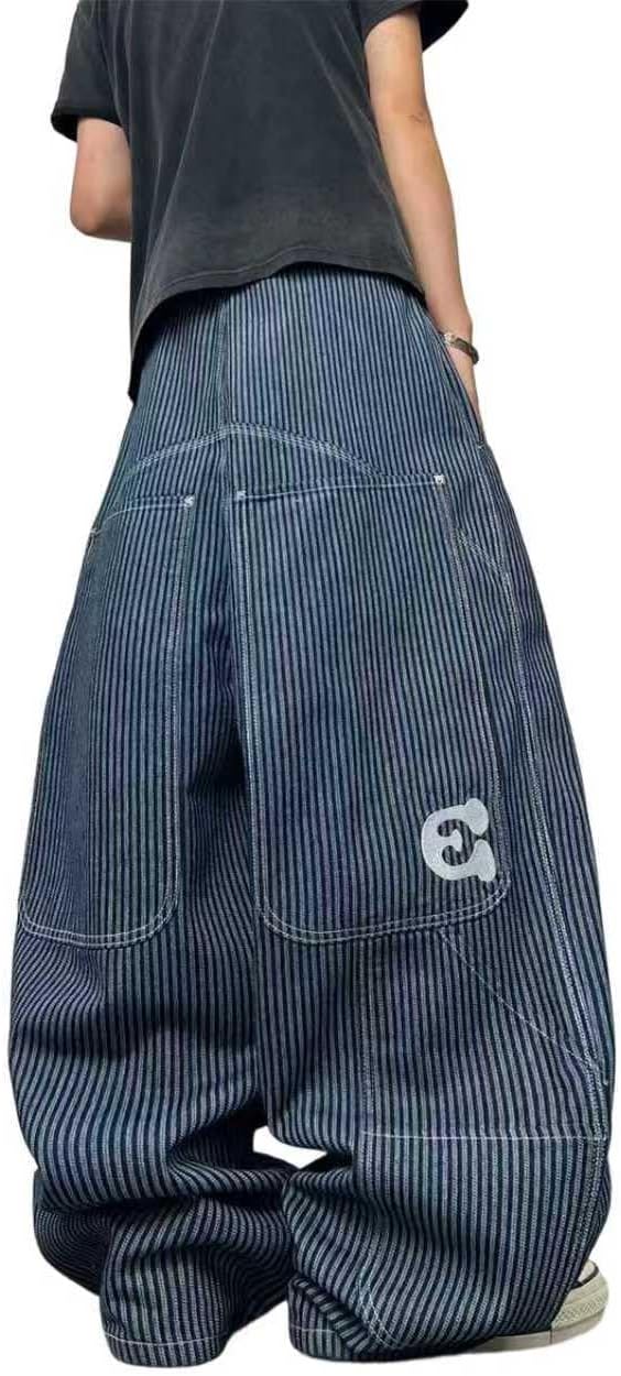 Mens Hip Hop Baggy Jeans with Big and Deep Pockets Wide Leg Skater Jeans Casual Loose Fit Denim Pants Streetwear