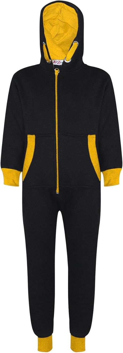 Kids Girls Boys A2Z Onesie One Piece Contrast Fleece Hoodie All In One Jumpsuit Easy-care Comfortable For Children Age 2-13 - Image 2