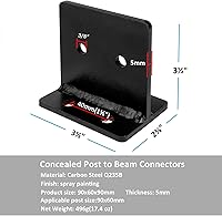 Vista 2 de 4 bases de poste ocultas de 4 x 4, soporte de placa de cuchillo resistente, soportes de anclaje de poste de calibre 6