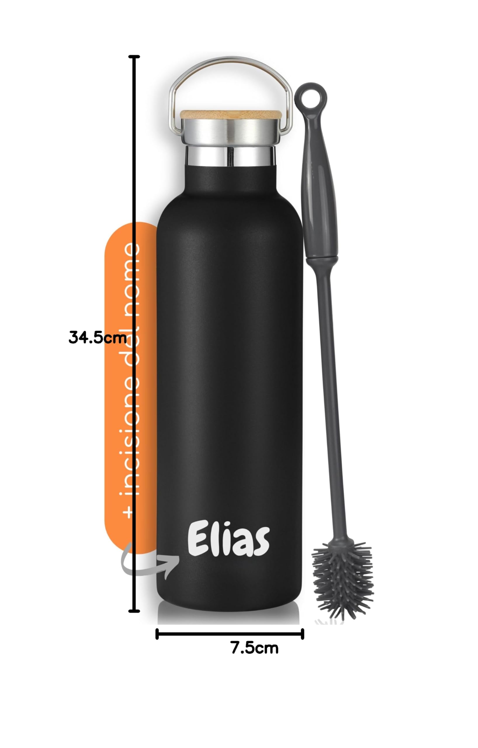 Milu Gourde en acier inoxydable avec gravure 350ml 500ml 750ml 1000ml (+3 couvercles) - Idée cadeau cadeau personnalisé avec prénoms Noël pour hommes femmes maman papa amis | (500ml + gravure)