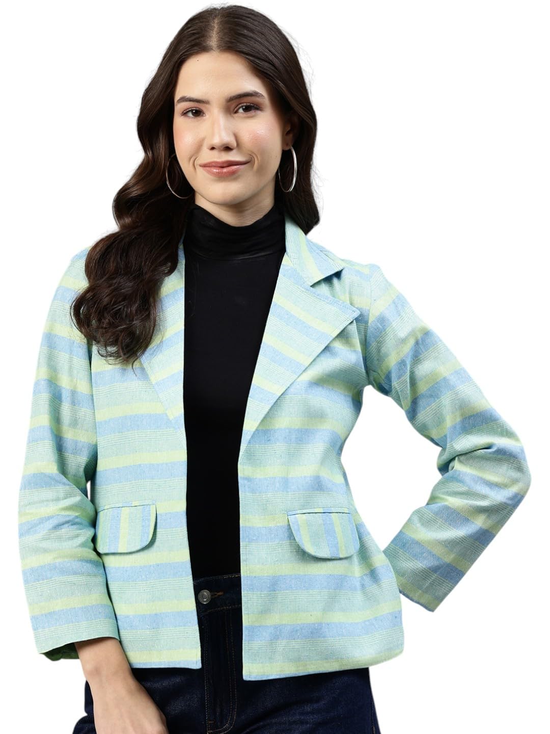 cottinfab Striped Single-Breasted Cotton Blazer-picture-32