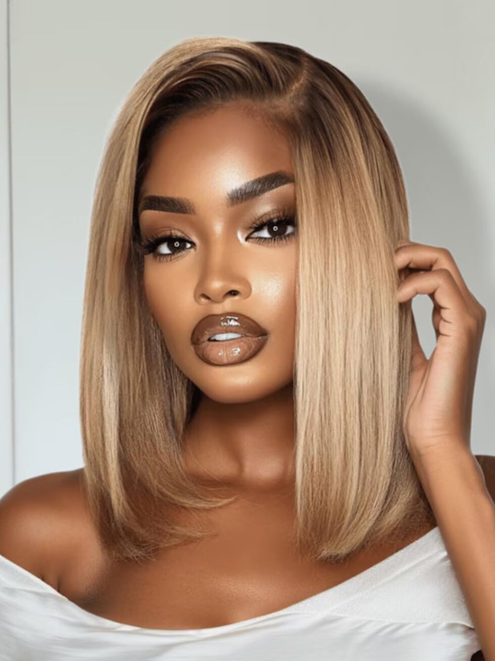 Beauty Forever Straight Bob Human Hair Wigs Blonde With Brown Roots Side Part Blunt Cut 7x5 HD Lace Bye Bye Knots Glueless Bob Wig Pre Cut Pre Plucked