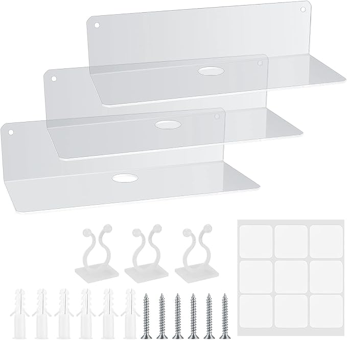 2 Mensole Galleggianti In Acrilico Trasparente 30x20x4 Cm - Ripiani Da Parete Senza Fori Per Bagno, Cucina E Soggiorno