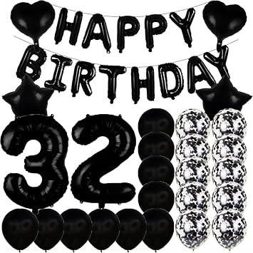 Sweet 32th Birthday Decorations Party Supplies,Black Number 32 Balloons,32th Foil Mylar Balloons Latex Balloon Decoration,Great 32th Birthday for Girls,Women,Men,Photo Props