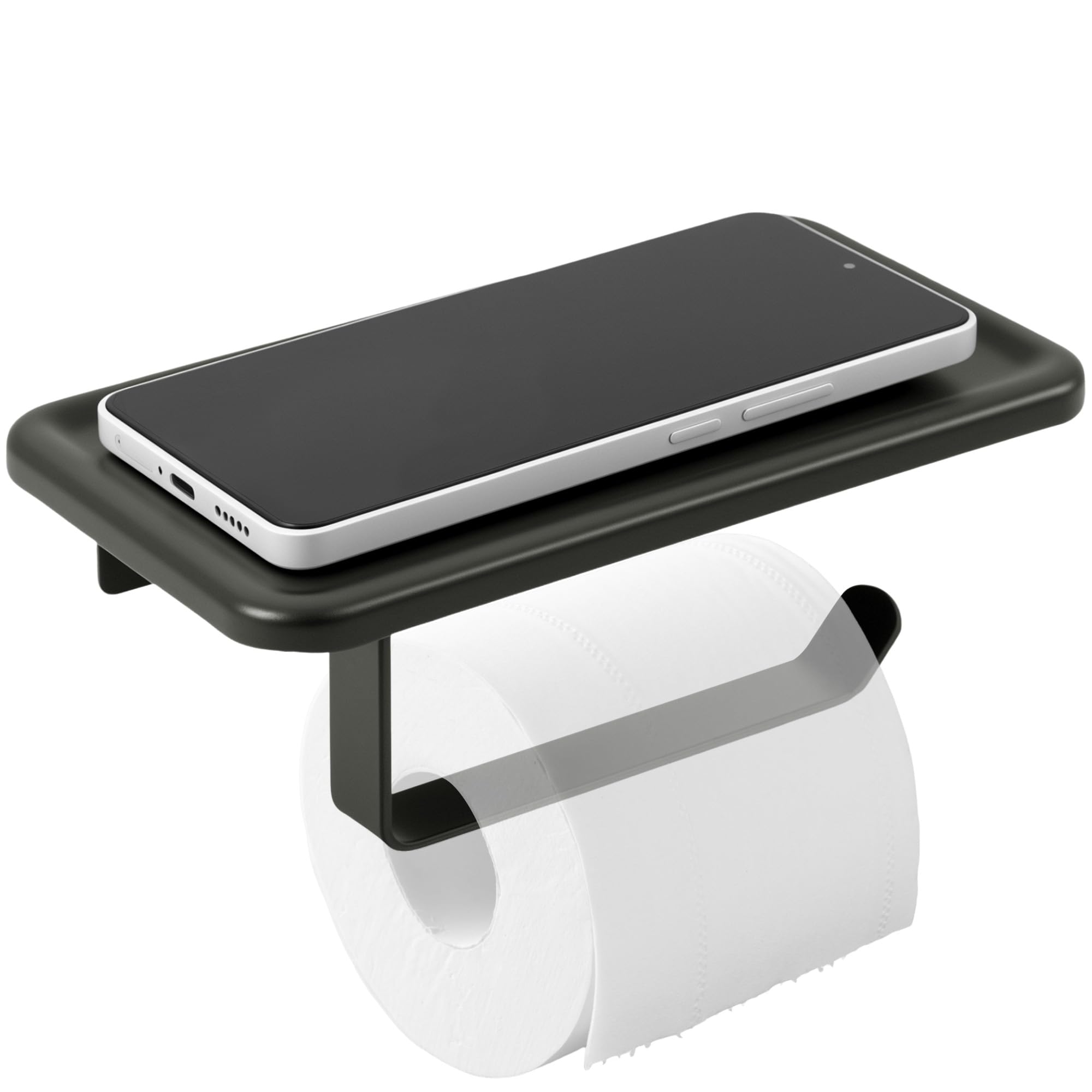 Organisateur compact salle de bain étagère flottante gris avec porte papier toilette mural