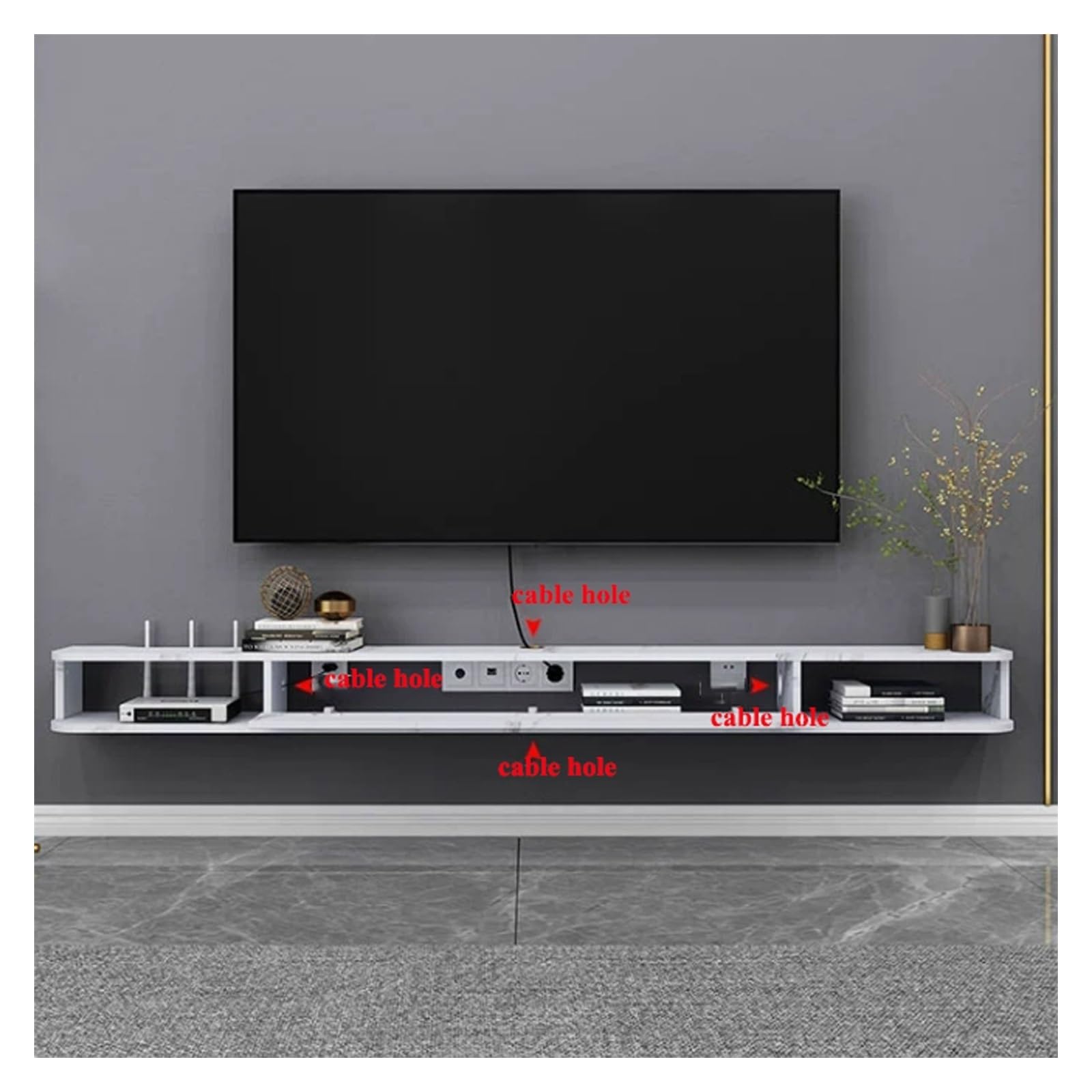 Pływający telewizor naścienny Montowana na ścianie pływająca szafka pod telewizor, półka salonem Szafka RTV(Light Gray,180x19.8x16cm)