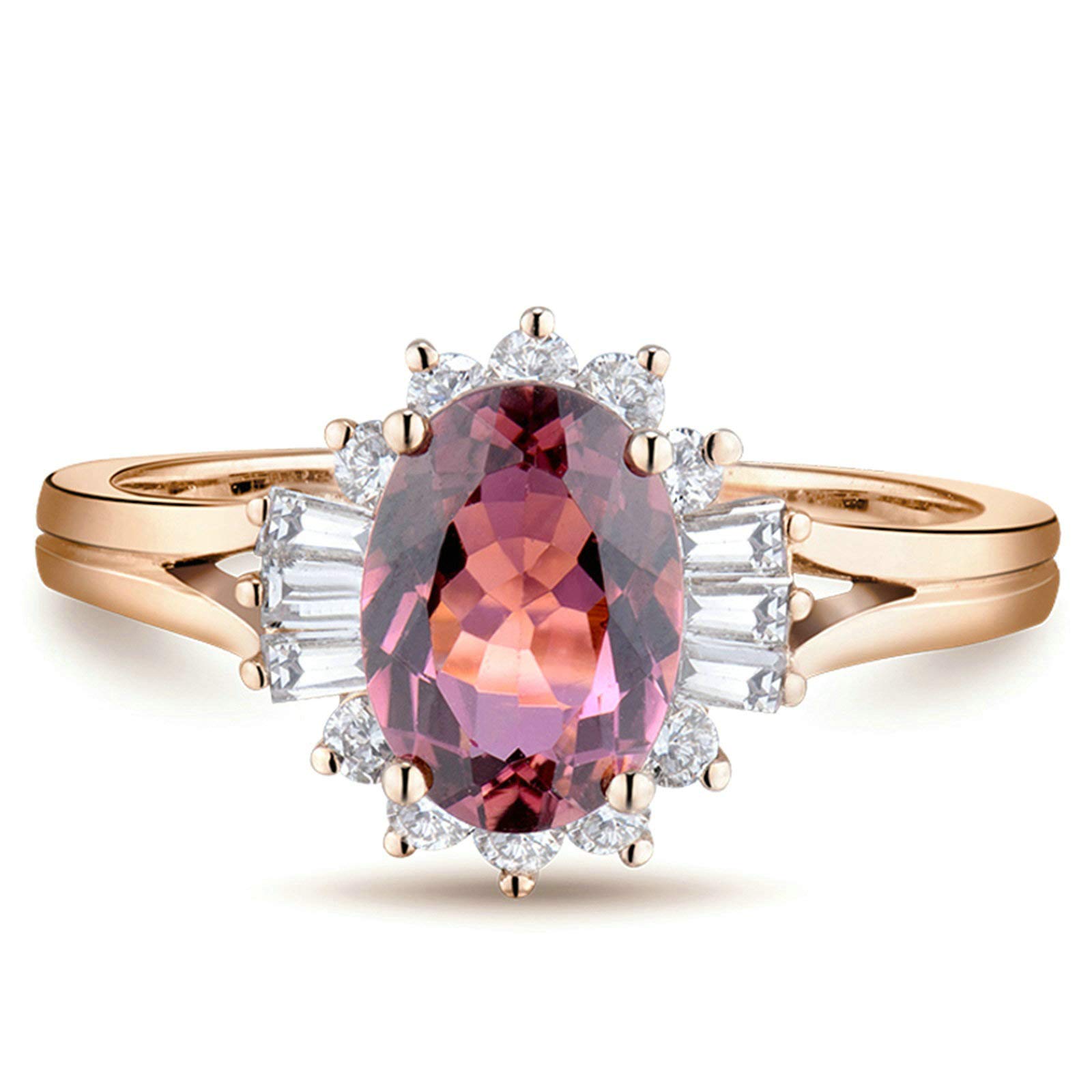 Pierścionek z różowego złota 750 prawdziwy, 1,2 kt owalny turmalin z diamentami 0,48 ct obrączki ślubne stylowa biżuteria pierścionek zaręczynowy prezent na urodziny Boże Narodzenie z pudełkiem na biżuterię, O 1/2, colore: Różowe złoto, cod. BSL19W9FNZB68