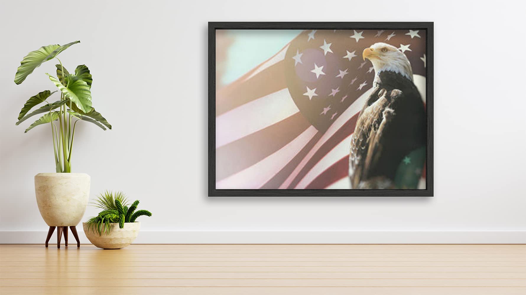 VERRE ART Printed Framed Canvas Painting for Home Decor Office Studio Wall Living Room Decoration (34x22inch Black) - PROUD PATRIOT EAGLE