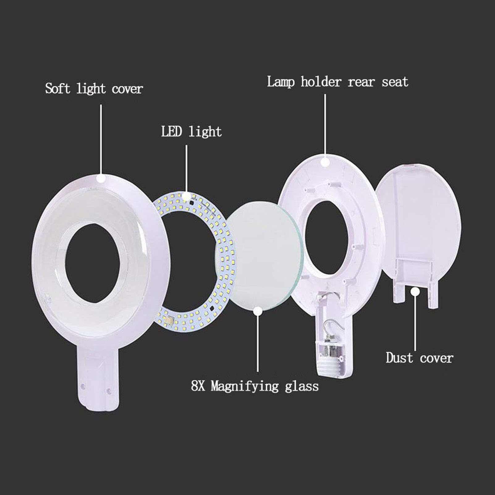 Lampada da Terra con ingrandimento Verticale a LED, Lampada di Bellezza, Lampada da Lettura a Collo di Cigno Regolabile in Altezza Lampada da Lettura con Lente d'Ingrandimento a LED Regolabile