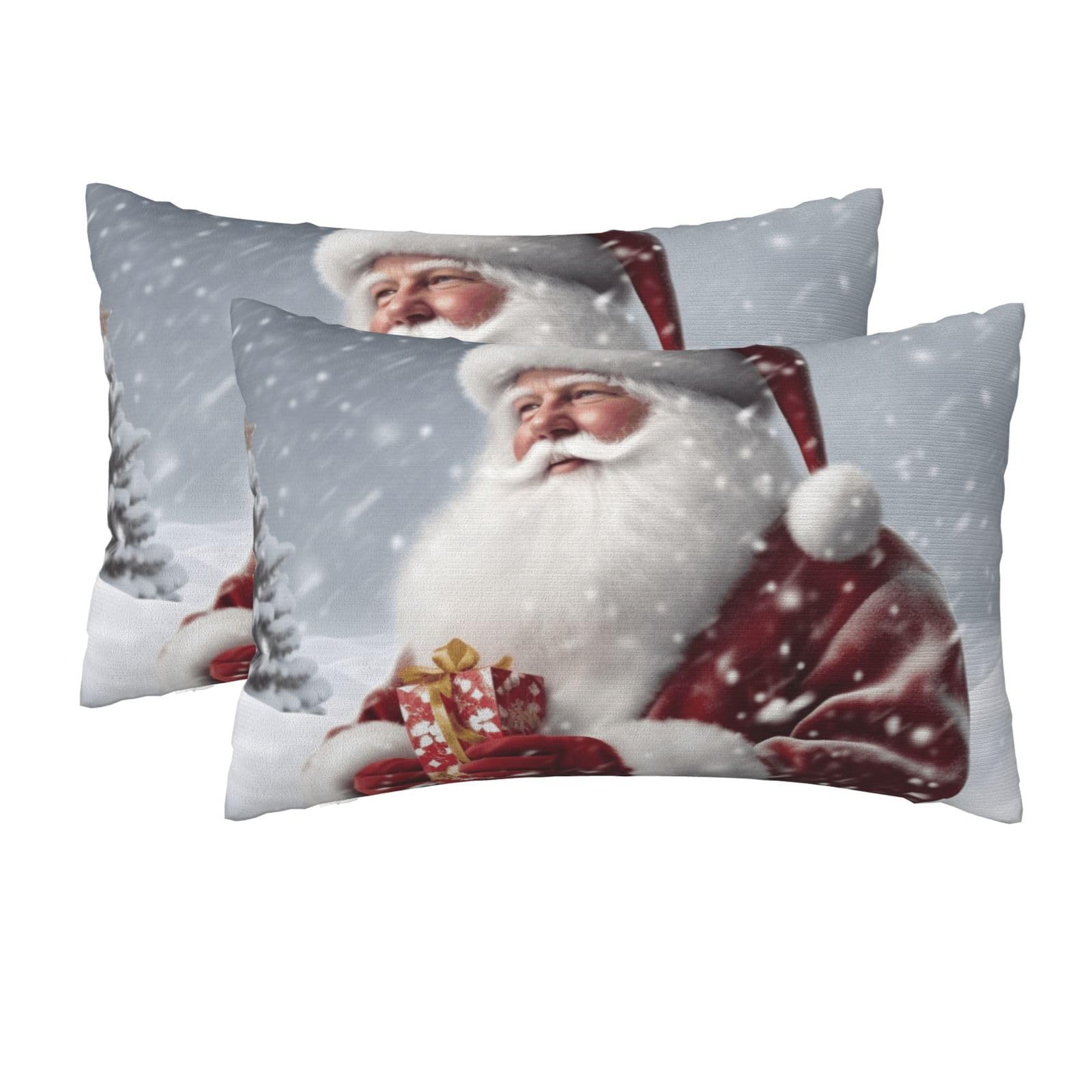 2 Pack Queen Pillow Cases with Hidden Zipper, Soft Breathable Pillow Covers for Hair and Skin, Santa Claus Snow Secenry Pillowcases 20"x30" Bed Pillow Protectors Cover for Sleeping Gifts