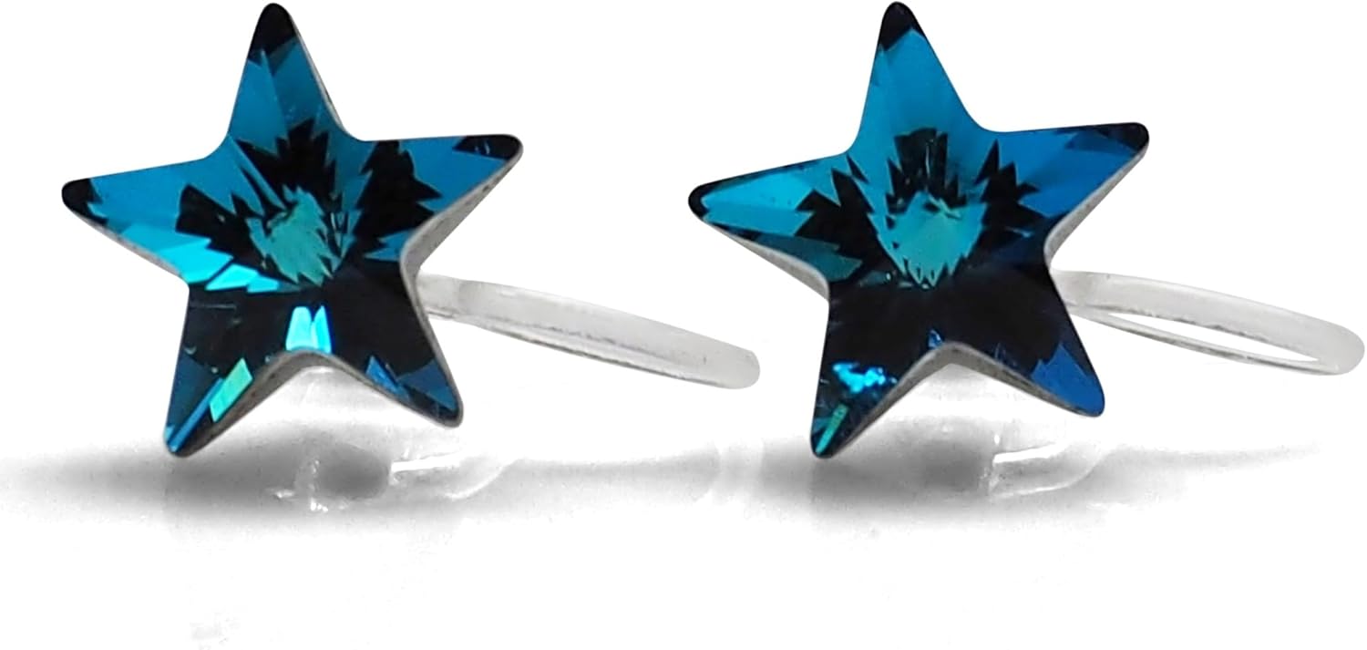 Star Clear Austrian Crystal Invisible Clip On Stud Earrings Blue Light Orange Purple Silver Square Rhinestone Screw Back Gold Dangle Clip Earrings