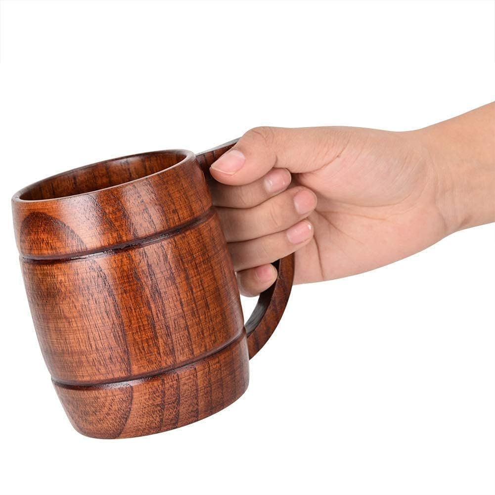 Boccale di Birra in Legno, Tazza di Birra in Legno Naturale retrò Grande capacità di Acqua del tè Classico in Legno Bere Boccale con Manico in Legno Tankard Regalo di Nozze Boccale di Birra