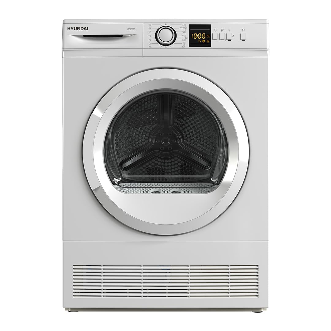 Hyundai Secadora Condensación 8 Kg, Carga Frontal, Blanco, HSC800BD. 2700W, 15 Programas, Función Antiarrugas, Display LED manual, Eficiencia Energética Clase B