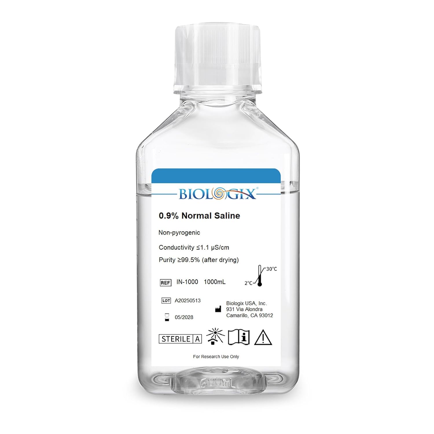 0.9% Normal Saline Solution, 0.1μm Filtration Sterilized Sodium Chloride Solution, Ready-to-Use Buffer for Lab Research Only, 1000ml/Bottle (1000ml Total)
