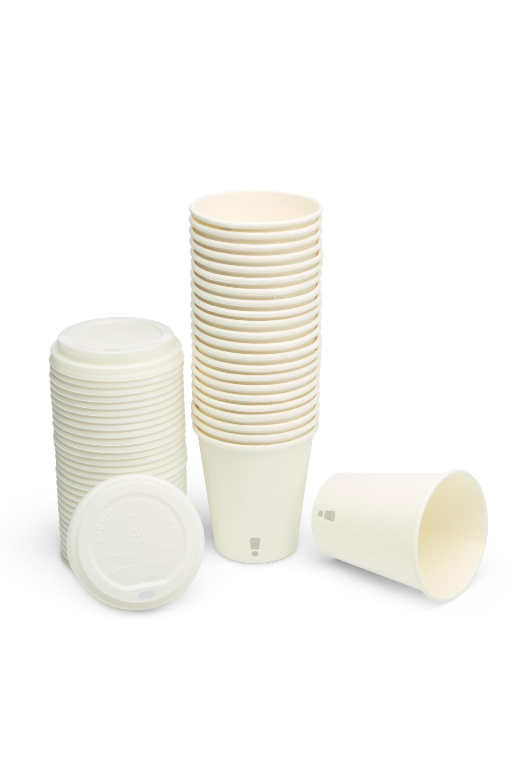 London Coffee Cups 10oz White Disposable Paper Cups with Lids, 100 Pack